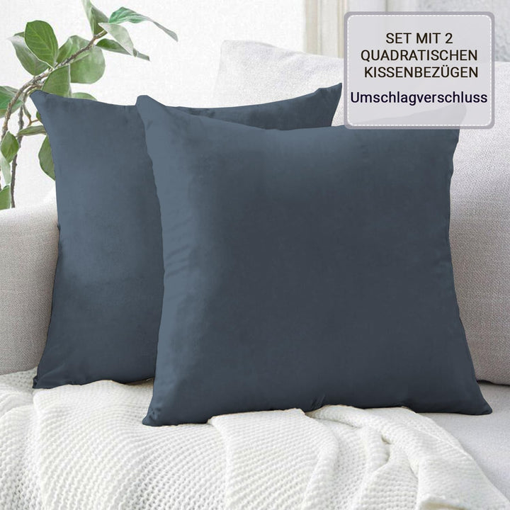 Pizuna Luxuriöser Soft-Satin 2er Pack Kissenbezug 80 x 80 cm Dunkel Blau, 800 Fadenzahl Baumwolle Qu
