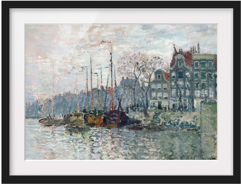 Bild mit Rahmen - Claude Monet - Kromme Waal Amsterdam - Schwarz, 70 x 100 cm 70cm x 100cm Schwarz,