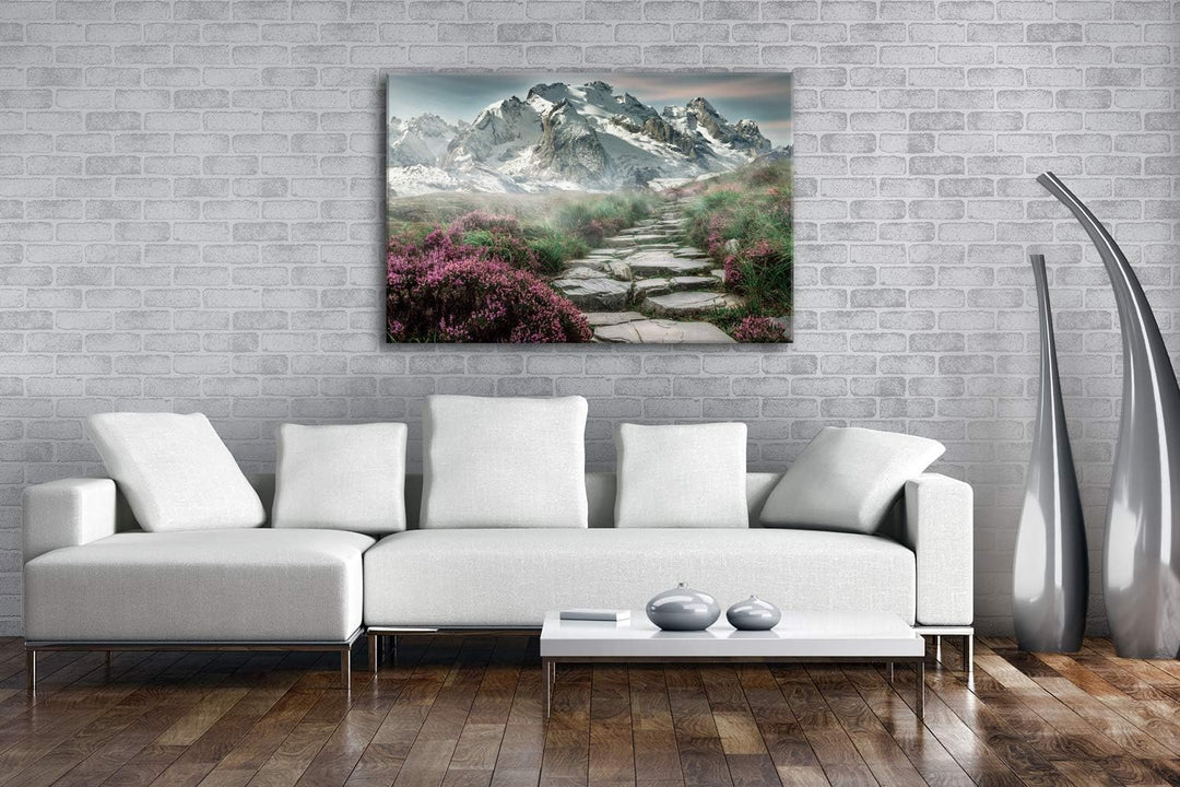 deyoli Steinweg in die Berge Format: 60x40 als Leinwandbild, Motiv fertig gerahmt auf Echtholzrahmen