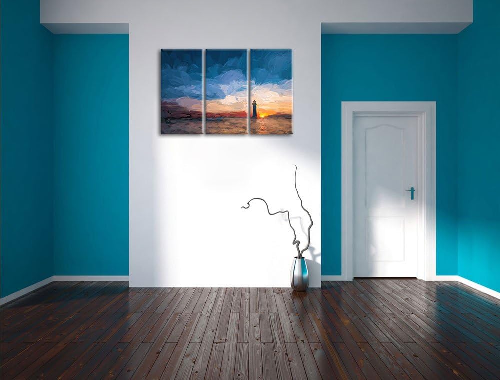 Pixxprint Leuchtturm im Sonnenuntergang als Leinwandbild/Grösse: 3 Teilig (120x80) cm/Wandbild/Kunst