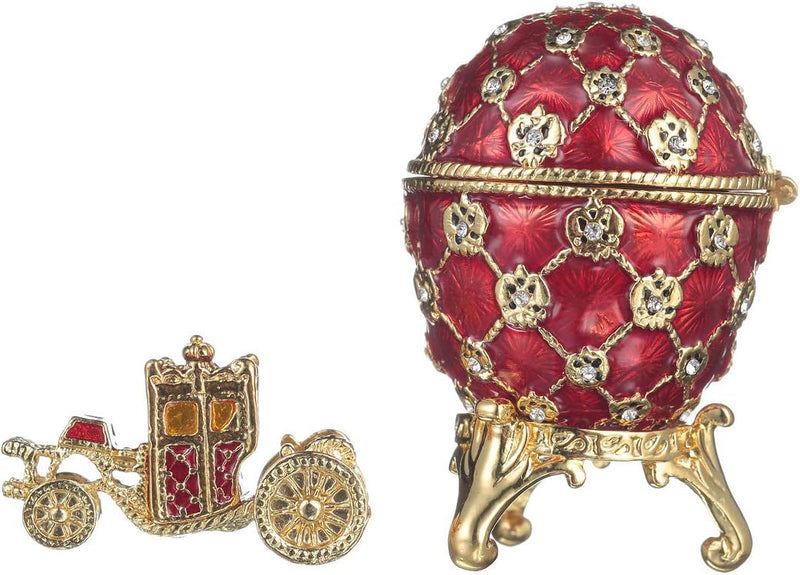 danila-souvenirs Fabergé-Stil Krönungs Ei/Schmuckkästchen mit Kutsche 6,5 cm rot