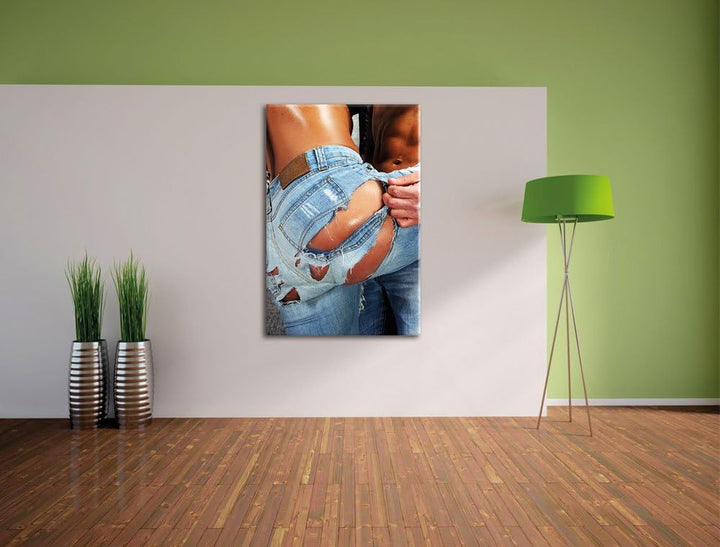 Sexy Pärchen Jeans, Format: 100x70 auf Leinwand, XXL riesige Bilder fertig gerahmt mit Keilrahmen, K