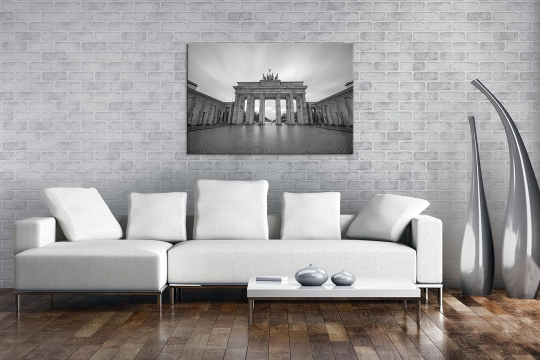 deyoli Brandenburger Tor mit Sonnenstrahlen Format: 100x70 cm Effekt: Schwarz/Weiss als Leinwandbild