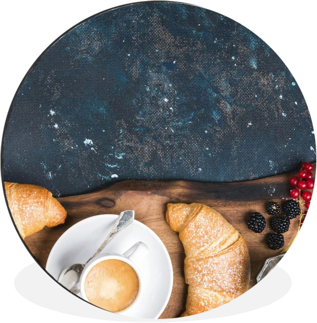 MuchoWow Wandbild Rund Wanddeko Deko Wohnzimmer Bilder 60x60 cm Croissant - Obst - Kaffee - Küche, 6