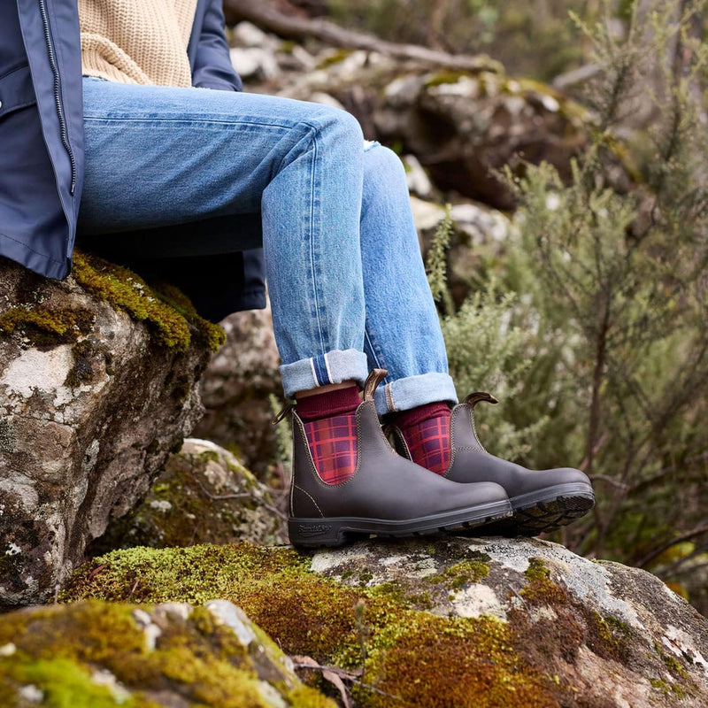 Blundstone Damen Original 500 Series Chelsea Boot 37 EU Brown Burgundy Tartan, 37 EU Brown Burgundy