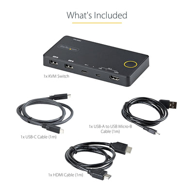 StarTech.com 2 Port Hybrid KVM Switch HDMI + USB-A & USB-C - 4K 60Hz HDMI 2.0 Monitor - Kompakter De