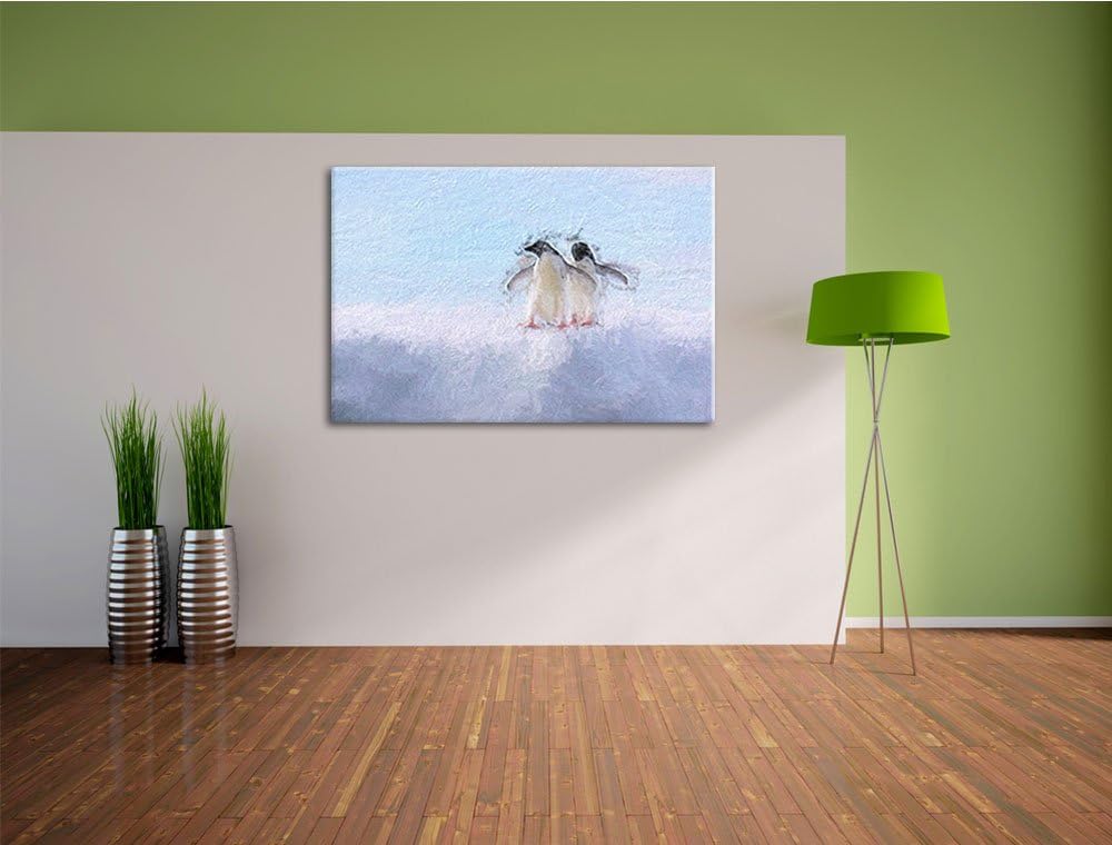 zwei kleine Adeliepinguine auf Eisscholle Deluxe Format: 100x70 cm auf Leinwand, XXL riesige Bilder