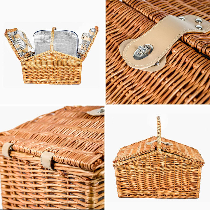 Zolta Picknickkorb 4 Personen - Korb mit Deckel - Weidenkorb mit Picknick Geschirr und Thermischer E