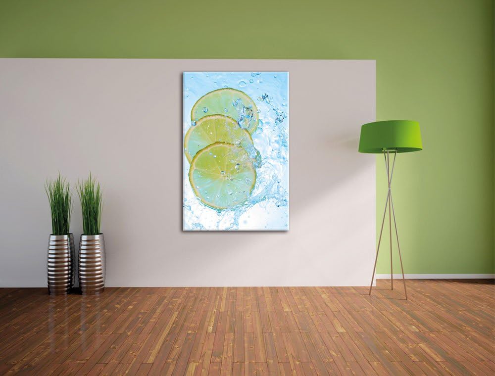 Zitrone fällt ins Wasser, Format: 100x70 auf Leinwand, XXL riesige Bilder fertig gerahmt mit Keilrah