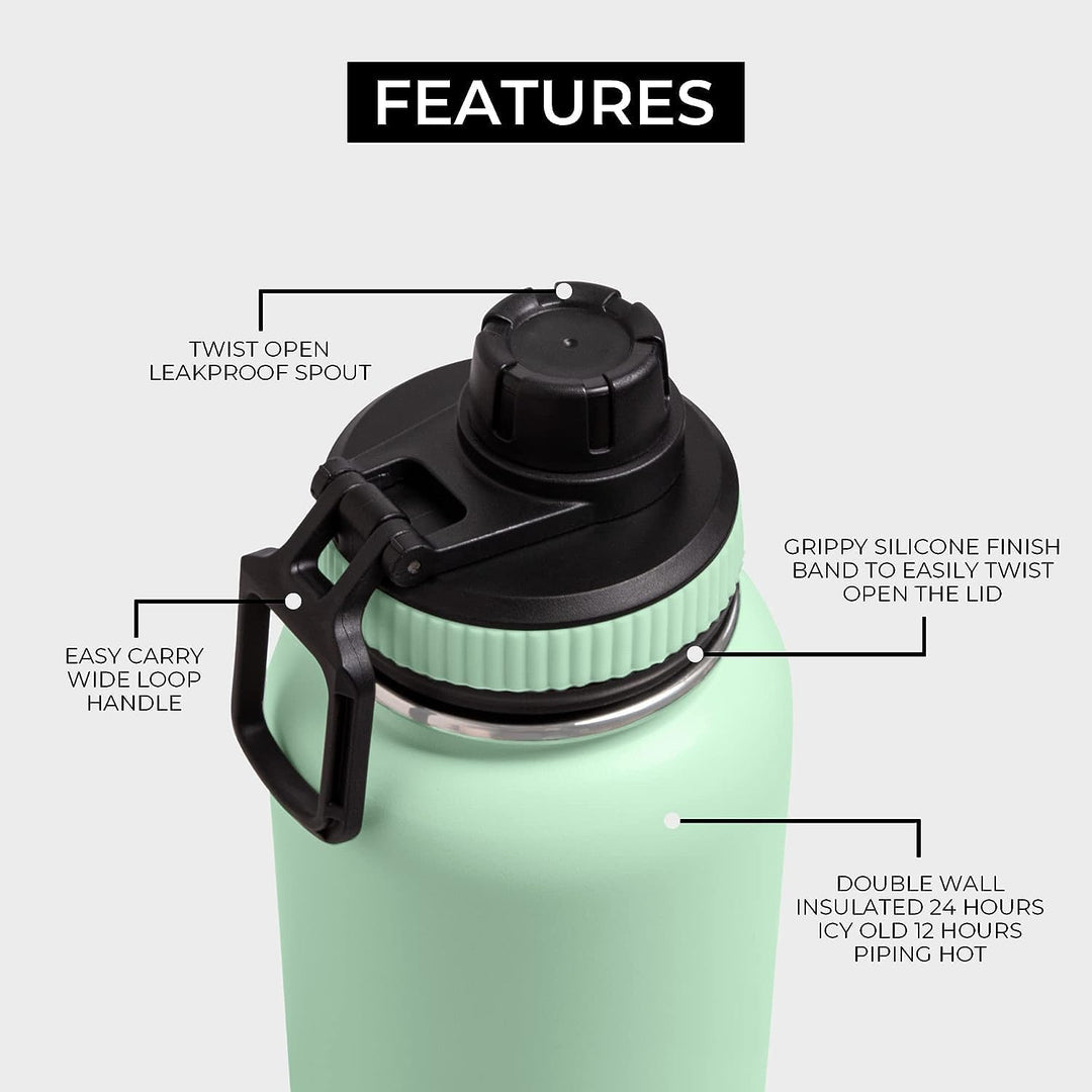 BOZ Trinkflasche Edelstahl – Trinkflasche Edelstahl 1l – Auslaufsichere Thermosflasche 1l – BPA-frei