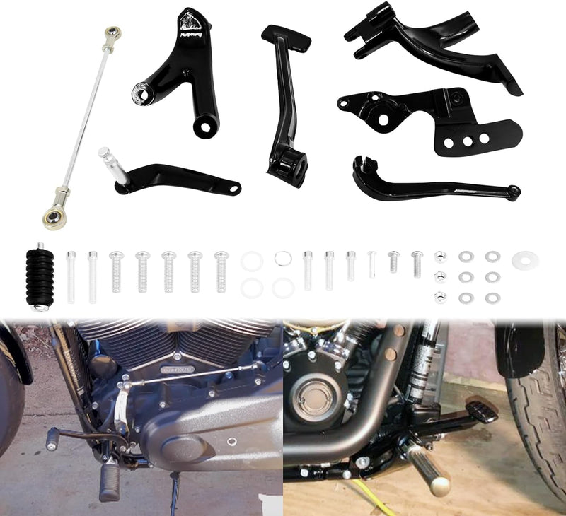 HDBUBALUS Forward Controls Komplettes Kit Hebelverbindungen Fit für Harley Low Rider Street Bob FXBB