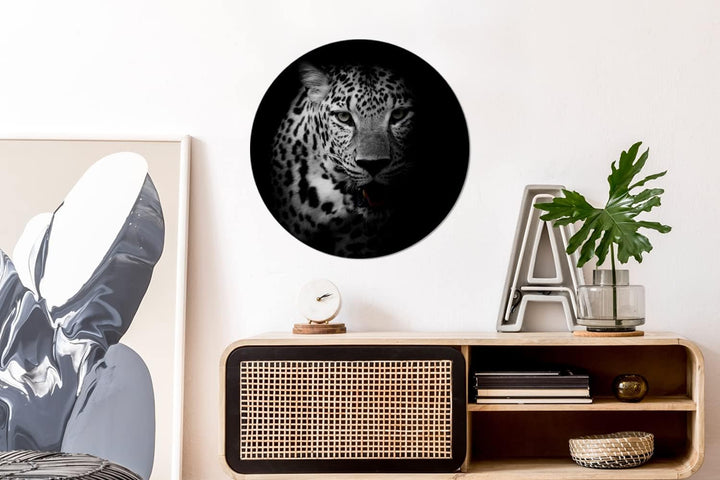 MuchoWow Wandbild Rund Wanddeko Deko Wohnzimmer Bilder 60x60 cm Tiere - Schwarz - Weiss - Panther -