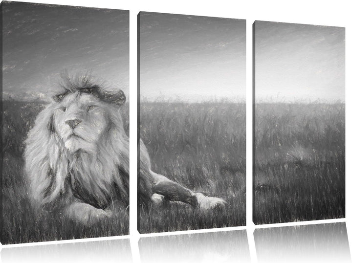 Pixxprint Majestätischer Löwe Kunst als Leinwandbild 3 teilig/Grösse: 3 Teilig (120x80) / Wandbild/K