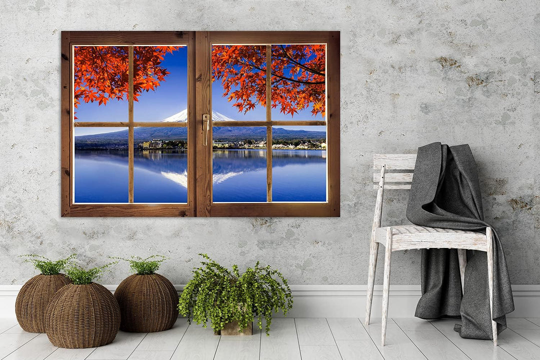 Febby Vlies Leinwandbild XXL Fensteransicht 3D-Illusion 120x80 cm Wandbild Kunst Bilder Schlafzimmer
