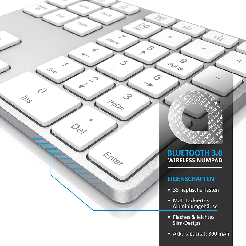 CSL - Bluetooth Numpad - Wireless Ziffernblock mit Multifunktionstasten – Keypad Aluminium - 35 Tast