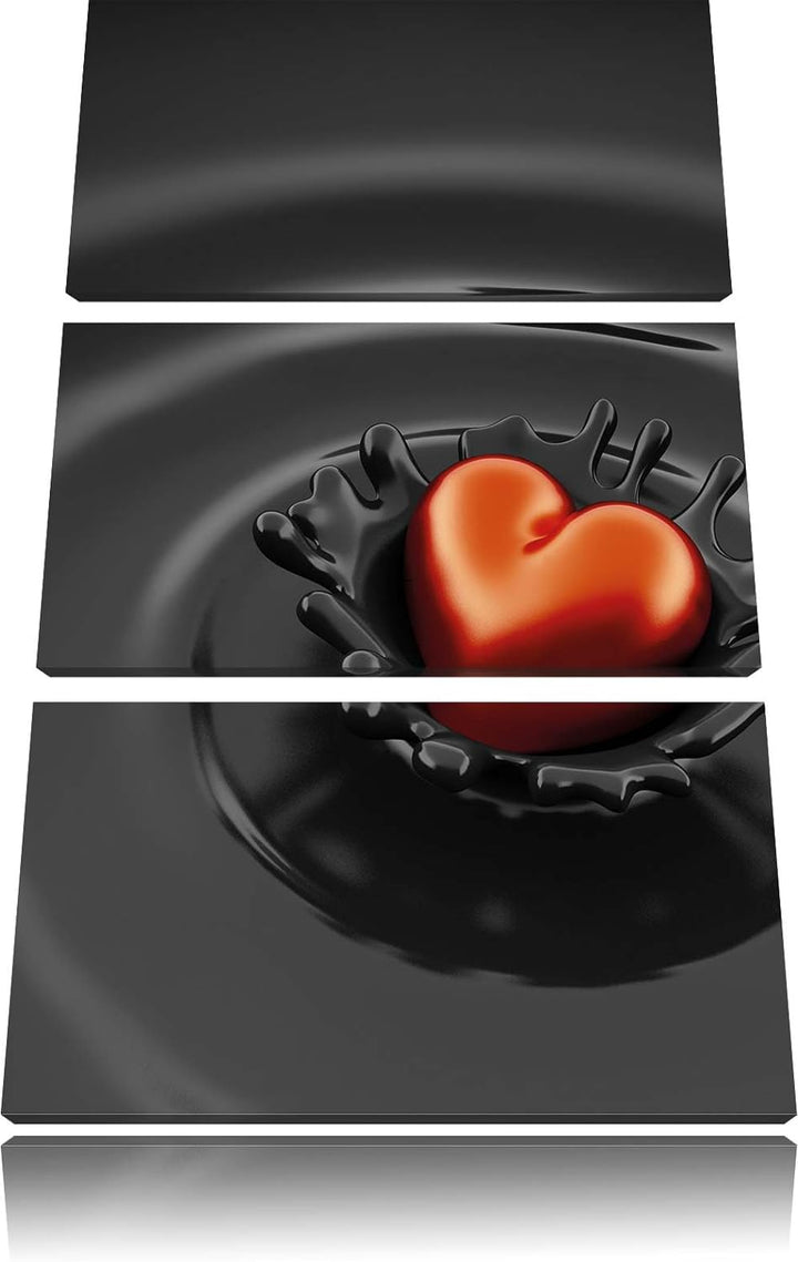 Pixxprint Rotes Herz in Schokolade als Leinwandbild/Grösse: 3 Teilig (120x80) cm/Wandbild/Kunstdruck