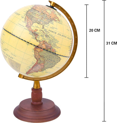 Exerz 20cm Antiker Globus Mit Holzfuss - Englische Karte - Für Kinder Büro Deko - Schülerglobus Mord