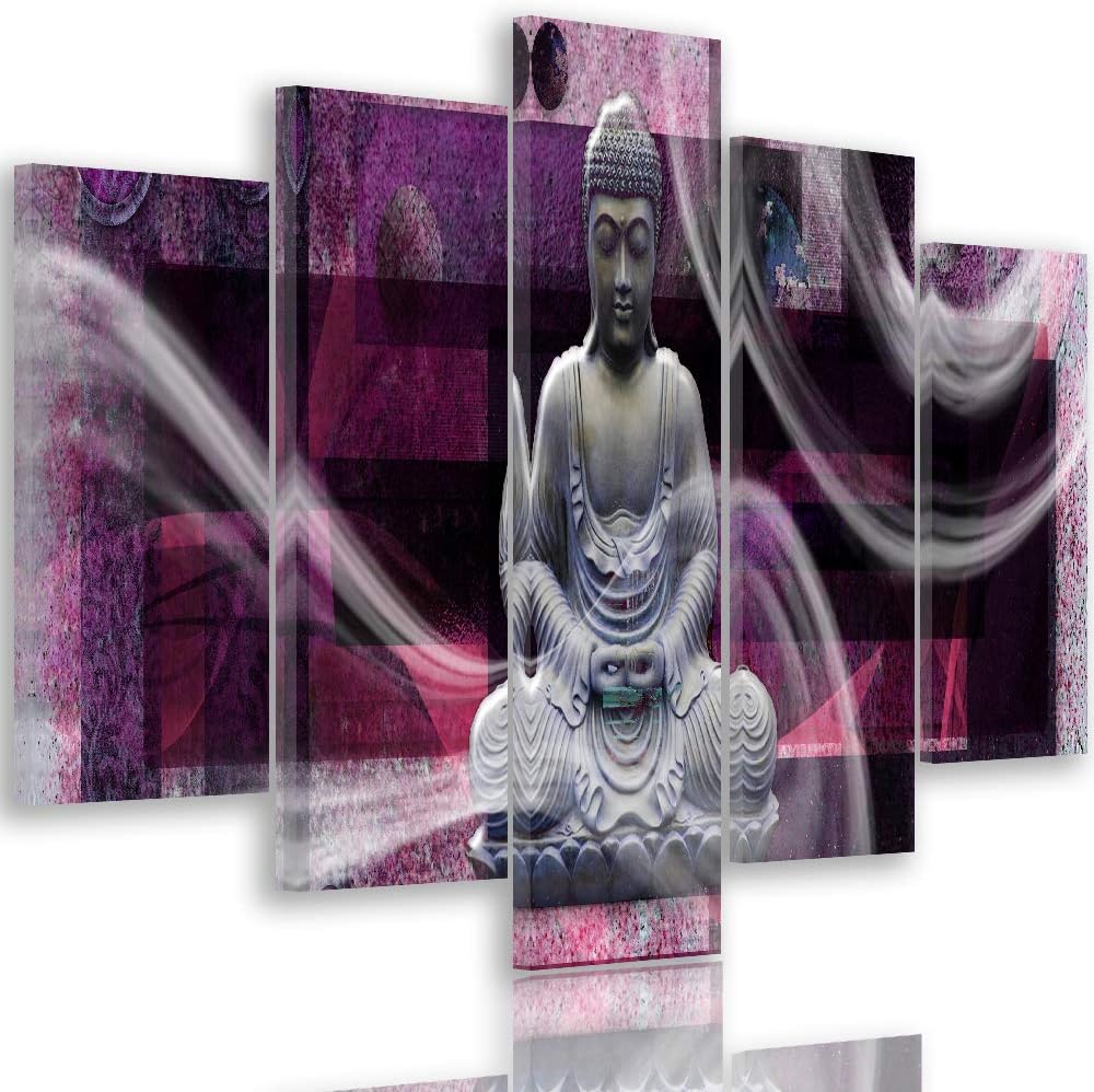 Feeby Bilder Buddha 250x120 cm Leinwandbild 5 Teilig XXL Kunstdruck modern zen violett Leinwandbild