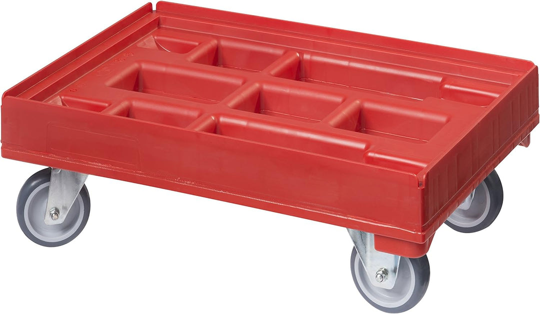 4 Stück Hygiene Transportroller für Kisten 60 x 40 cm mit 2 Bock- und 2 Lenkrollen in rot