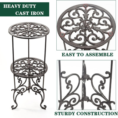 Sungmor Hochleistungs-Topfpflanzenständer aus Gusseisen, 26-Zoll-2-Ebenen-Metall-Pflanzgefäss, dekor