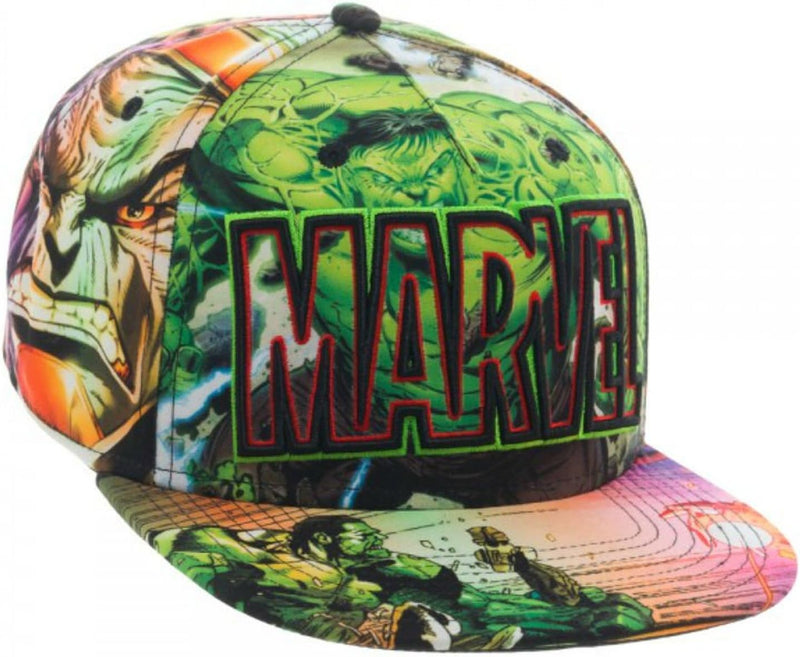 Marvel Incredible Hulk Snapback Hat Sublimated Green