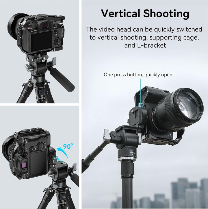 SMALLRIG Video Head Videokopf für Vertikale/Horizontale Aufnahmen, Tripod Stativ-Schwenk-Neige-Fluid