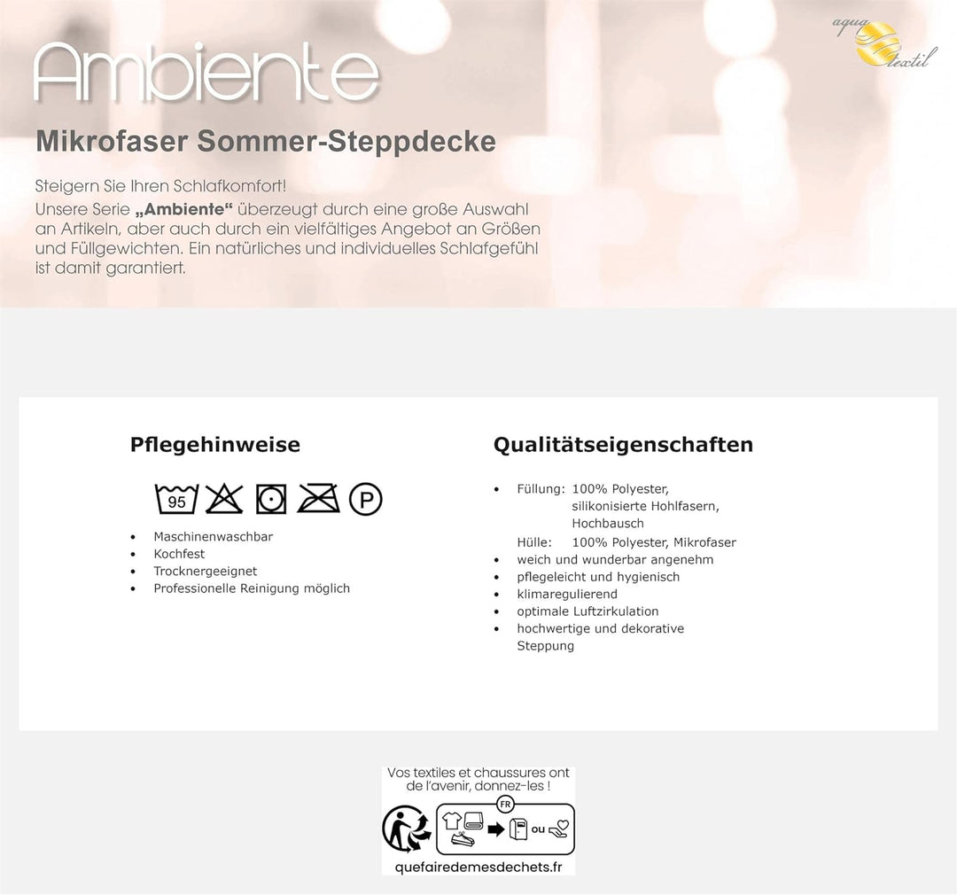 aqua-textil Ambiente Sommer Steppbettdecke 2er Set 150 x 200 cm Mikrofaser Steppdecke atmungsaktiv W