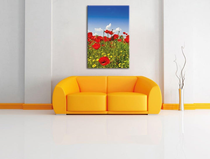 Pixxprint Mohnwiese, Format: 100x70 auf Leinwand, XXL riesige Bilder fertig gerahmt mit Keilrahmen,