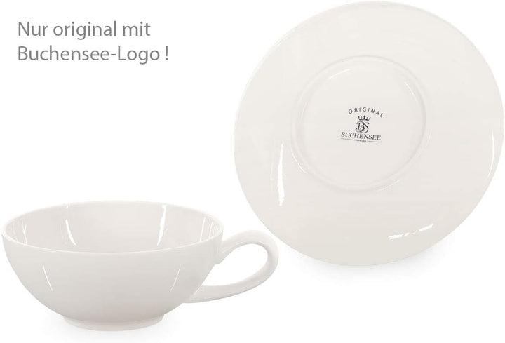 Buchensee Teetassen Set Lena aus Crystal Bone China Porzellan. 2 Tassen je 200ml mit Untersetzer in