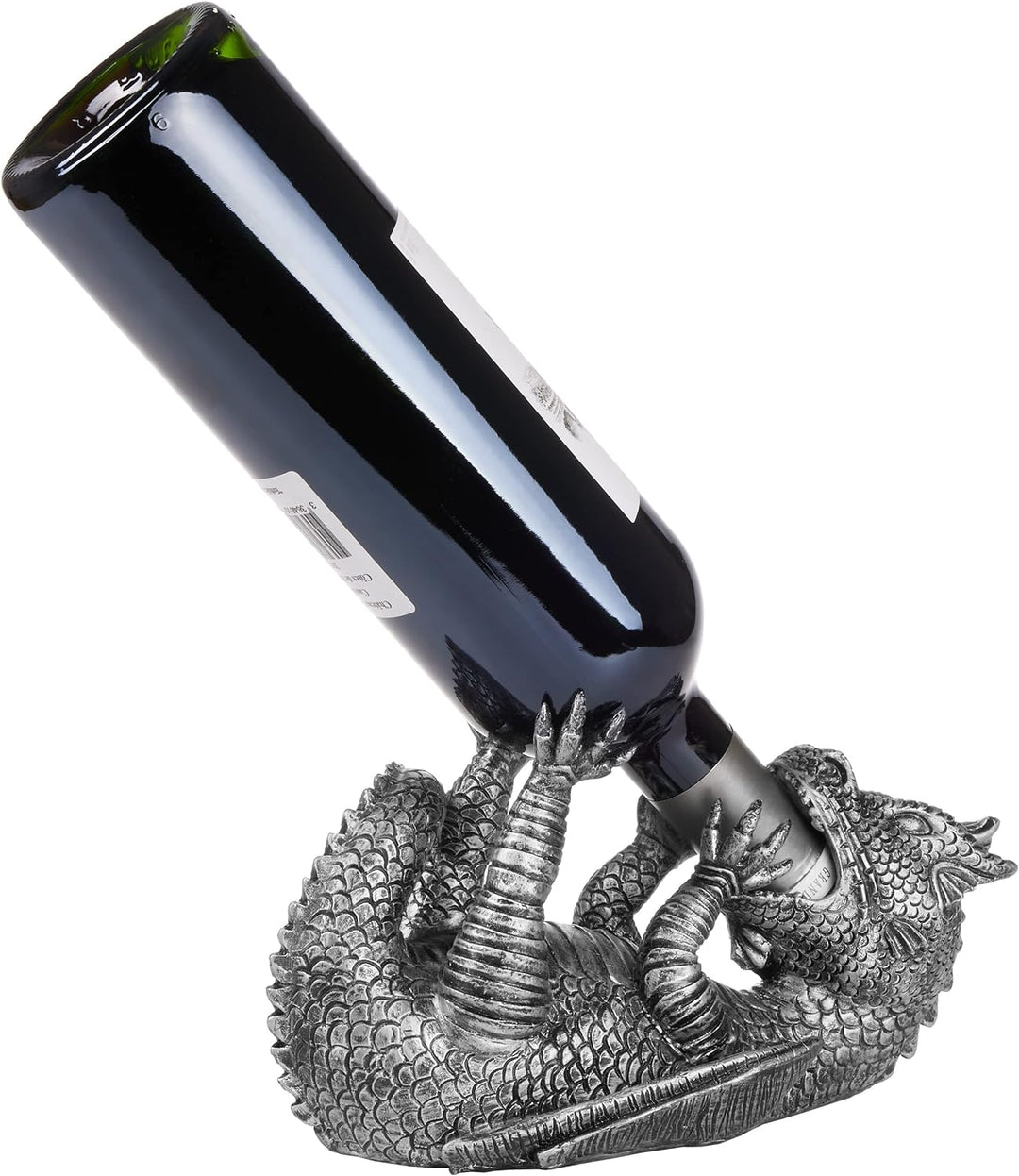 BRUBAKER Weinflaschenhalter durstiger Drache Silber - Fantasy Flaschenhalter Drachenmodel - Flaschen