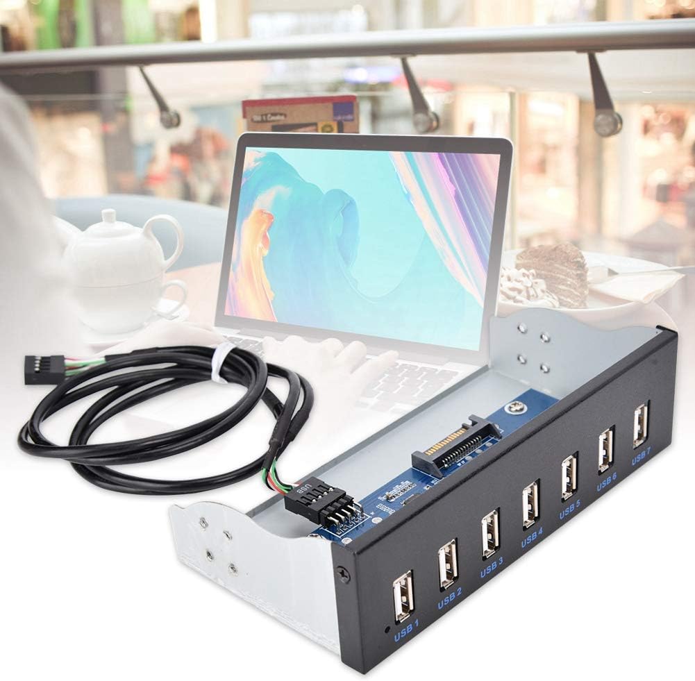 ASHATA USB 2.0 (Super Speed) Front Panel,Multifunktionspanel USB Frontpanel Adapter 7 Ports USB Hub,
