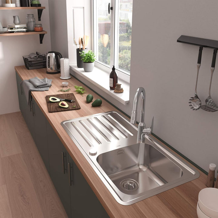 hansgrohe Küchenspüle mit Abtropffläche und vorgebohrten Hahnlöchern (Einbauspüle, 400 x 400 mm) ede