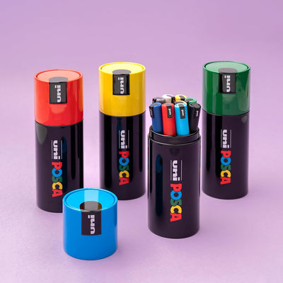 Posca - UniPosca Komplettes Set mit 9 Filzstiften, feine Spitze, 0,7 mm, sortiert für Schreibwaren u