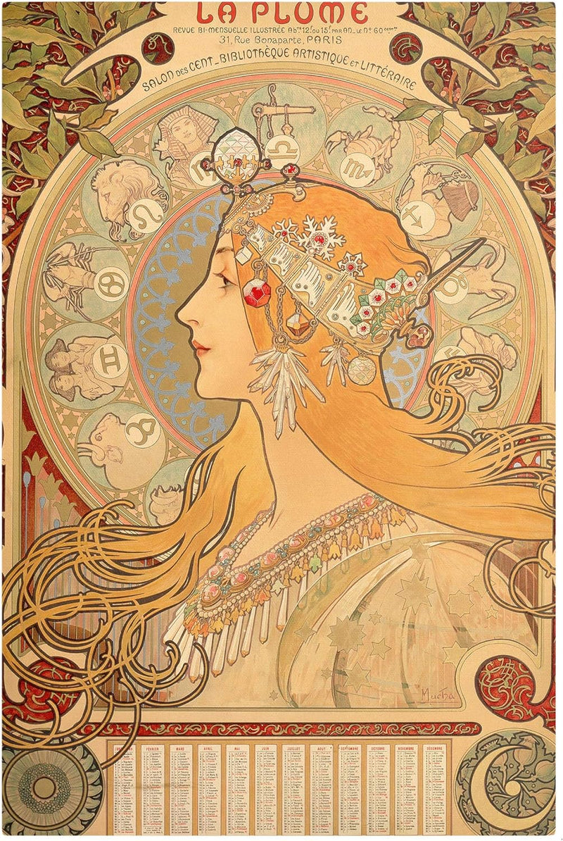 Bilderwelten Leinwandbild - Alfons Mucha - Sternkreiszeichen - Hochformat, 90 x 60 cm 90cm x 60cm, 9