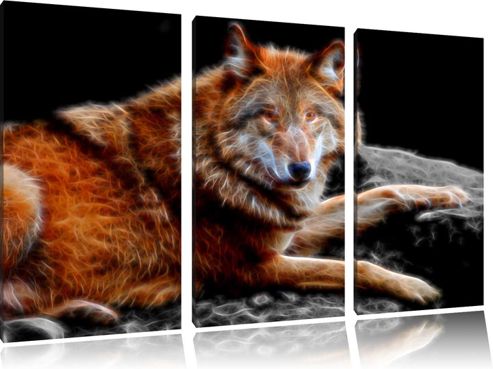 Dark stolzer Wolf auf Stein schwarz/weiss Deluxe 3-Teiler Leinwandbild 120x80 Bild auf Leinwand, XXL