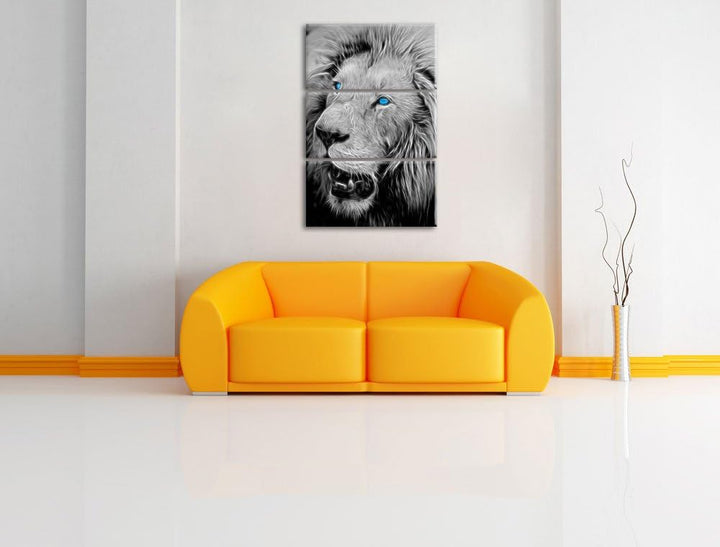 prächtiger weisser Löwe schwarz/weiss Deluxe 3-Teiler Leinwandbild 120x80 Bild auf Leinwand, XXL rie