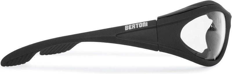 BERTONI Motorradbrille Beschlagfrei Windschutz – Matt Schwarz AF125 Bikerbrillen (Transparent Lens)