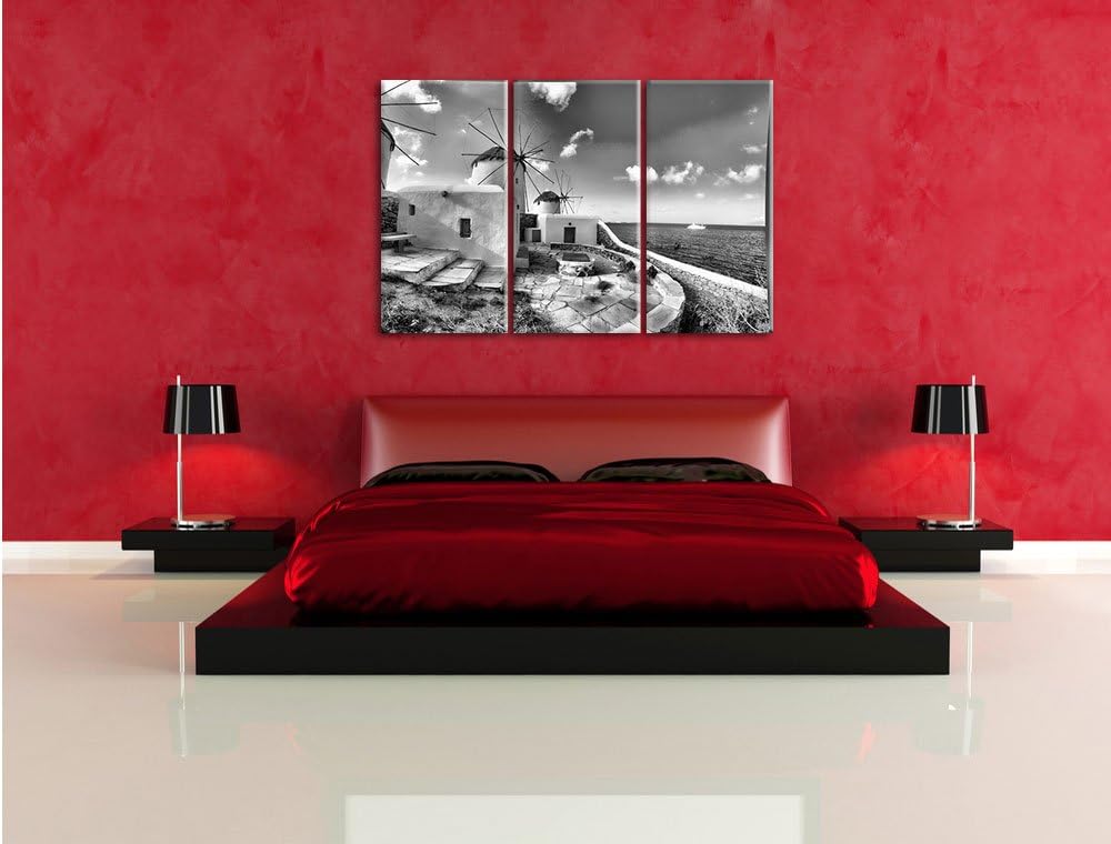 Pixxprint Windmühlen im Mittelmeer als Leinwandbild/Grösse: 3 Teilig (120x80) cm/Wandbild/Kunstdruck