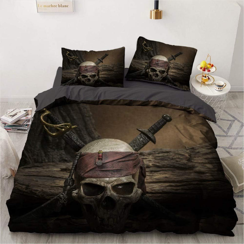 Luowei Totenkopf Bettwäsche 155x220cm Schädel Halloween-Thema Bettbezug Set Microfaser Bettbezug und