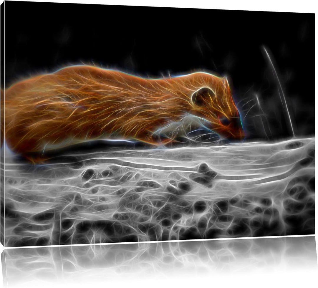 Dark wildes kleines Frettchen schwarz/weiss Deluxe Format: 100x70 cm auf Leinwand, XXL riesige Bilde