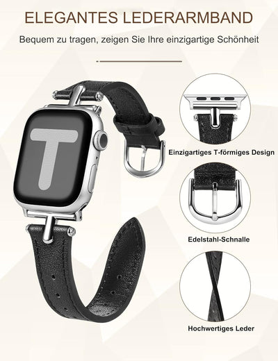 Wearlizer Lederarmband Kompatibel mit Apple Watch Armband 41mm 38mm 40mm Damen, Echtesleder Armband