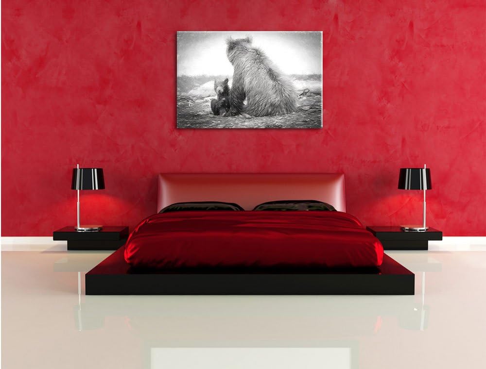 Pixxprint Bär mit Baby nach dem Baden als Leinwandbild/Grösse: 100x70 / Wandbild/Kunstdruck/fertig b