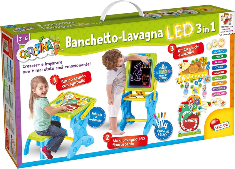 Liscianigiochi 97142 Carotina LED-Bankett für Spiel und Lernen, 3 in 1, Set in Kindergrösse, Mehrfar