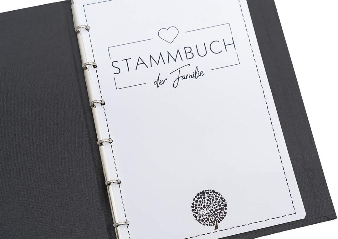 Hochzeitideal - Stammbuch der Familie Geometric grau 21,0 cm x 15,0 cm - Buchbinderleinen Stammbuch