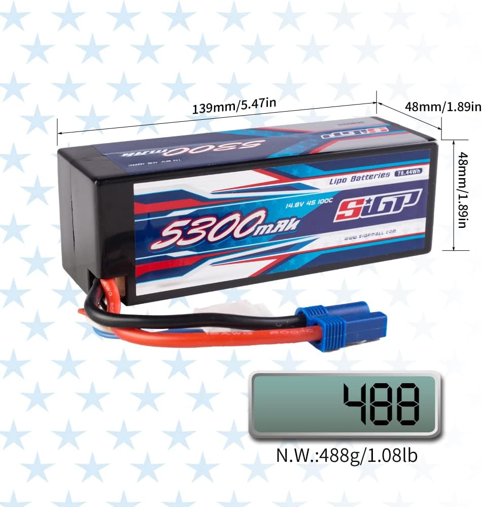 SIGP 4S 14.8V Lipo Akku 5300mAh 100C Hard Case with Deans EC5 Plug for RC Car Truck Boat Vehicles Ta