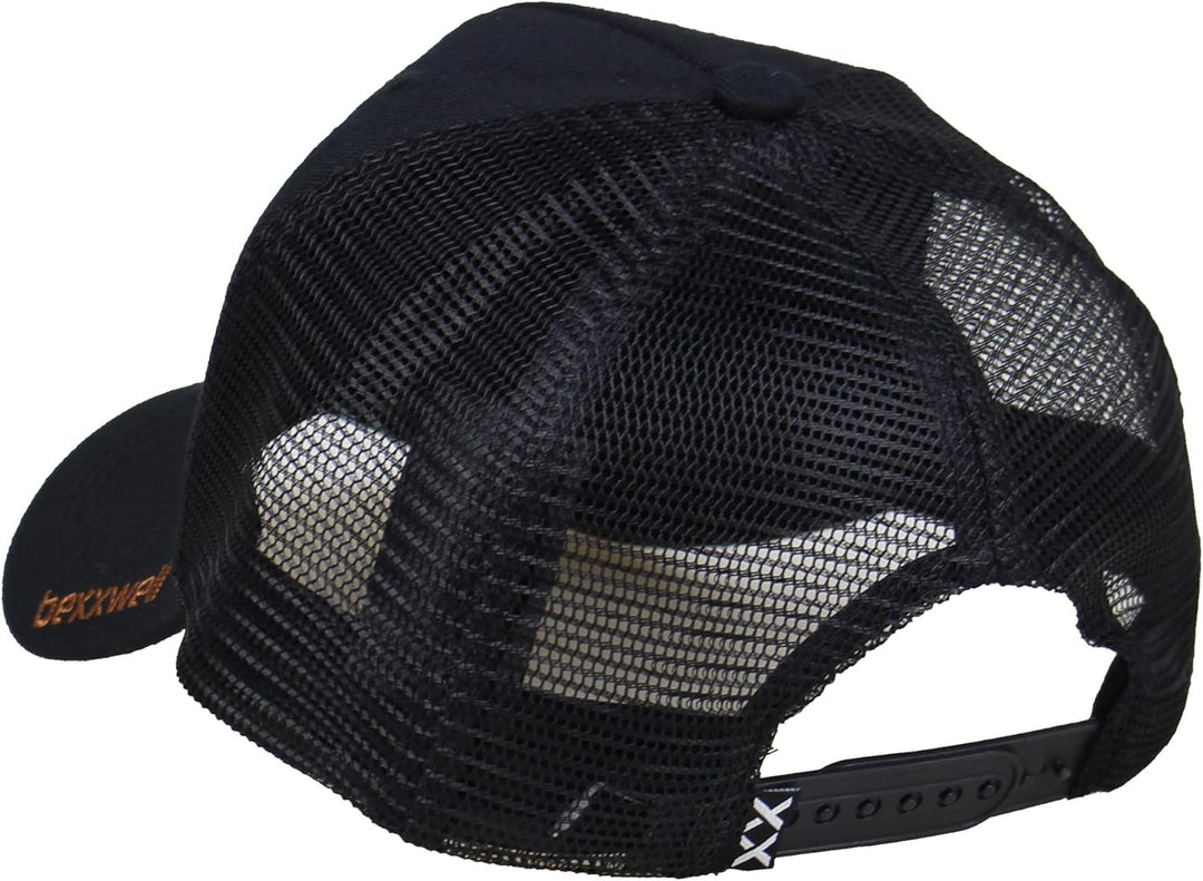 Bexxwell Trucker Cap schwarz mit Leder-Patch (optimale Passform, Kappe, Black, Truckercap, Logo, Cap