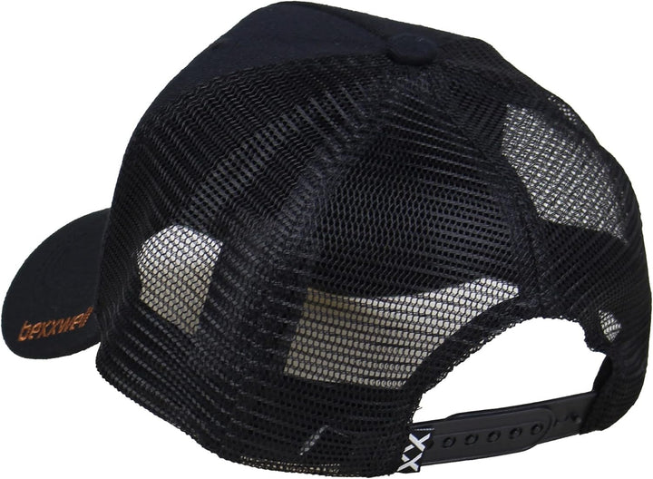 Bexxwell Trucker Cap schwarz mit Leder-Patch (optimale Passform, Kappe, Black, Truckercap, Logo, Cap