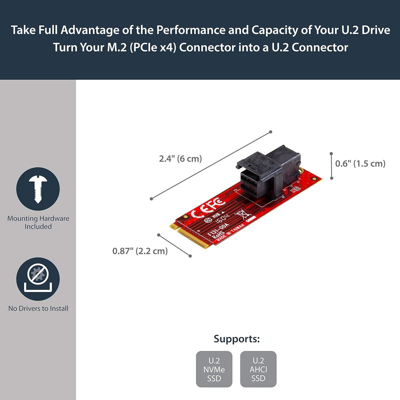 StarTech.com U.2 (SFF-8643) auf M.2 PCI Express 3.0 x4 Adapterkarte für 2,5" U.2 NVMe SSD - M2 PCIe