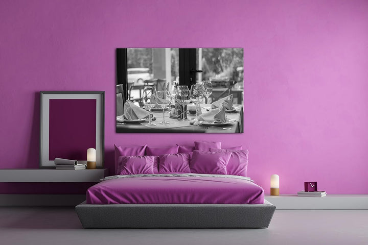 deyoli edles Restaurant Effekt: Schwarz/Weiss im Format: 80x60 als Leinwandbild, Motiv fertig gerahm