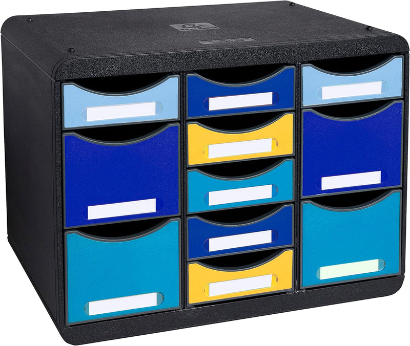 Exacompta 3137202D Ablagebox BeeBlue aus Recycling-Kunststoff mit 11 individuell platzierbaren Schub